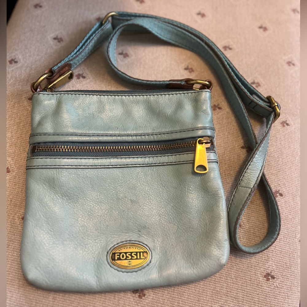 Fossil teal leather crossbody bag